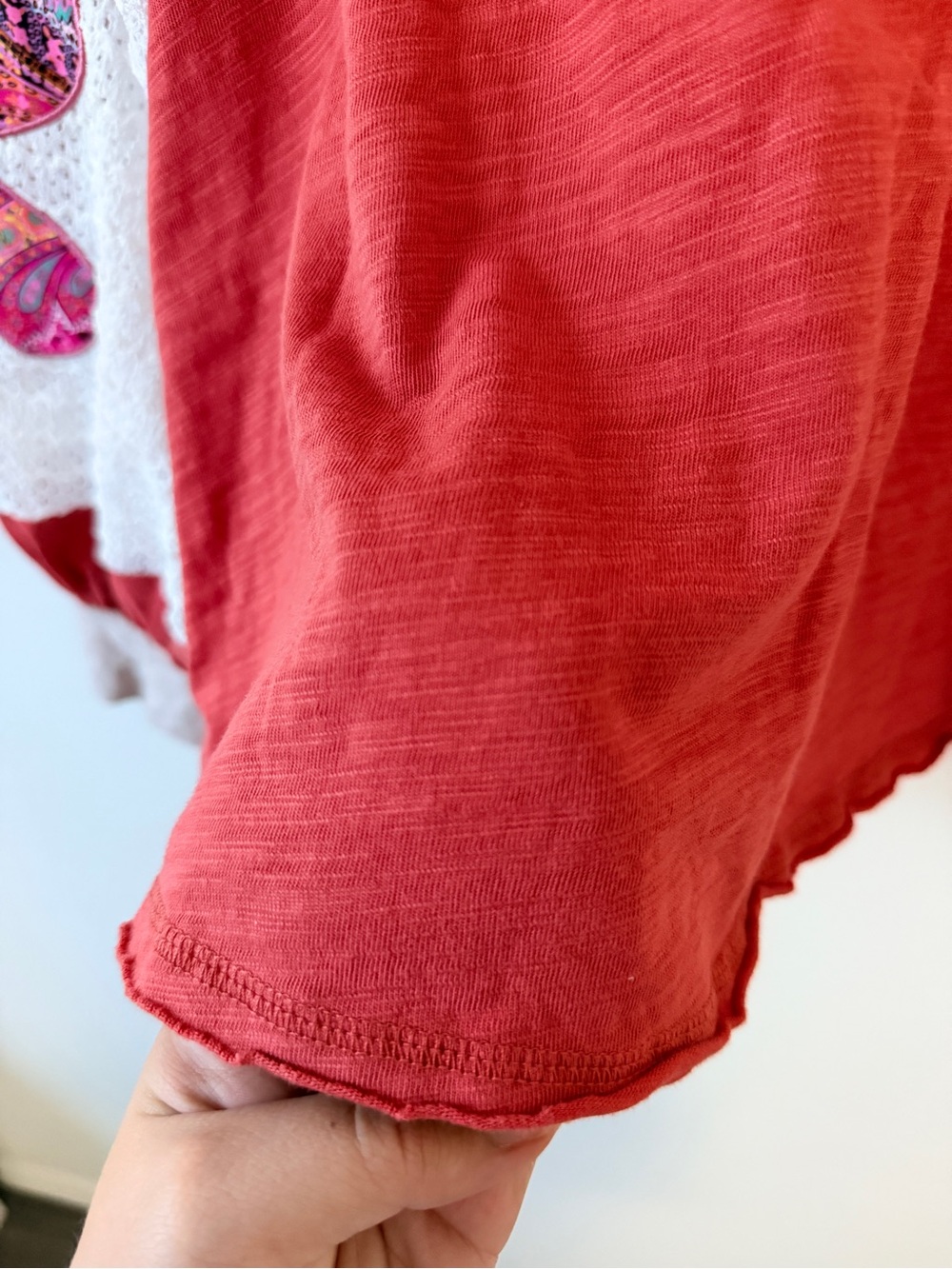 Red Embroidered Sleeve Women's Top - Casual Pullover - Picture 4 of 5